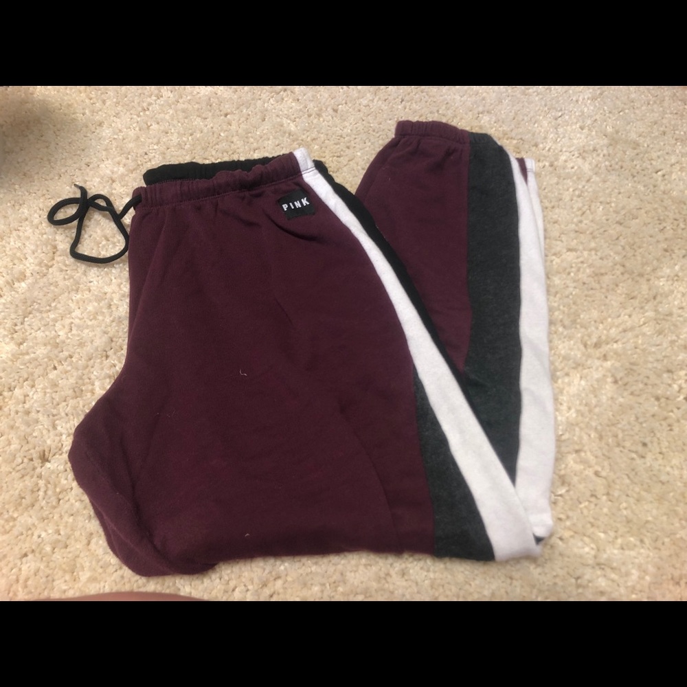 VS PINK maroon striped jogger lounge pants